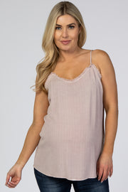 Mauve Textured Stripe Fringe Trim Maternity Cami Top