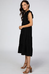 Black Tiered Ruffle Sleeve Midi Dress