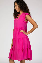 Fuchsia Tiered Ruffle Sleeve Midi Dress