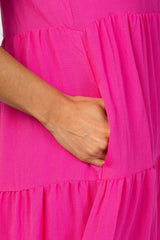 Fuchsia Tiered Ruffle Sleeve Midi Dress