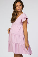 Light Pink Tiered Ruffle Maternity Dress