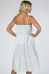 Blue Mixed Plaid Tiered Midi Dress