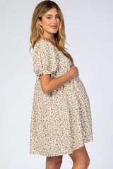 Cream Floral Lace Trim Square Neck Maternity Dress