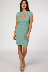 Mint Ribbed Cutout Fitted Dress