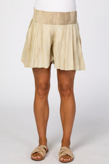 Taupe Tie Dye Smocked Maternity Shorts