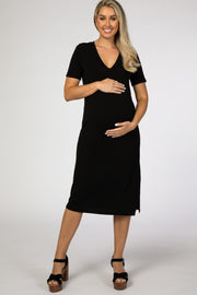 Black Side Slit Maternity Midi Dress