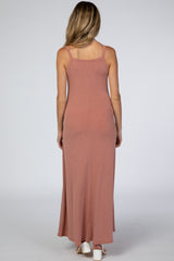 Pink Square Neck Maternity Maxi Dress