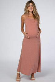 Pink Square Neck Maternity Maxi Dress