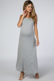 Heather Grey Square Neck Maternity Maxi Dress