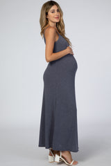 Navy Blue Square Neck Maternity Maxi Dress