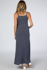 Navy Blue Square Neck Maternity Maxi Dress