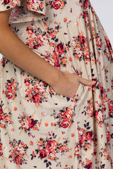 Taupe Floral Babydoll Maternity Dress