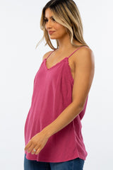 Mauve Fringe V-Neck Maternity Top