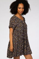 Navy Blue Floral Button Front Mini Dress