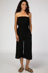 Black Strapless Wide Crop Leg Maternity Jumpsuit