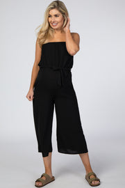 Black Strapless Wide Crop Leg Maternity Jumpsuit