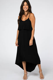 Black Ruffle Top Hi-Low Midi Dress