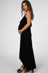 Black Ruffle Top Hi-Low Maternity Midi Dress