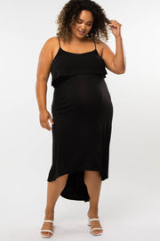 Black Ruffle Top Hi-Low Maternity Plus Size Midi Dress