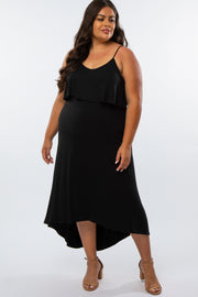 Black Ruffle Top Hi-Low Plus Size Midi Dress