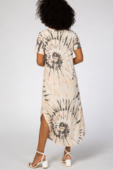 Cream Tie Dye Curved Hem Dress