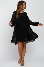 Black Swiss Dot Tiered Maternity Dress