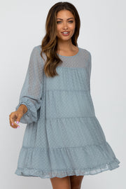 Light Blue Swiss Dot Tiered Maternity Dress