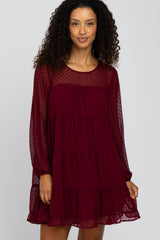 Burgundy Swiss Dot Tiered Dress