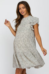 Ivory Printed Ruffle Accent Tiered Maternity Dress