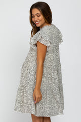 Ivory Printed Ruffle Accent Tiered Maternity Dress