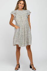 Ivory Printed Ruffle Accent Tiered Dress