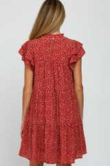 Red Printed Ruffle Accent Tiered Maternity Dress