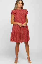 Red Printed Ruffle Accent Tiered Dress