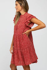 Red Printed Ruffle Accent Tiered Dress