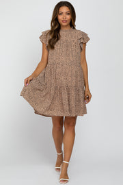 Taupe Printed Ruffle Accent Tiered Maternity Dress