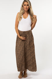 Taupe Animal Print Pleated Maternity Maxi Skirt