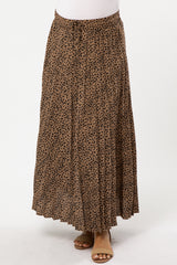 Taupe Animal Print Pleated Maternity Maxi Skirt