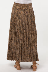 Taupe Animal Print Pleated Maternity Maxi Skirt