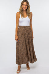 Taupe Animal Print Pleated Maternity Maxi Skirt