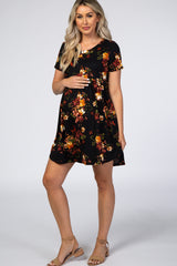 Black Floral Short Sleeve Maternity Dress