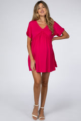 Fuchsia Ruffle Accent Maternity Dress