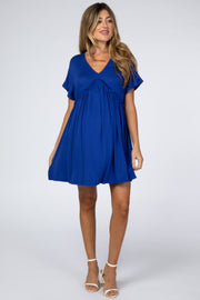 Royal Blue Ruffle Accent Maternity Dress