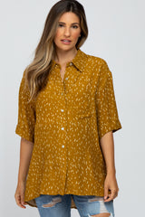 Mustard Printed Button Up Collared Maternity Blouse