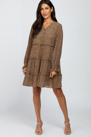 Mocha Animal Print Tiered Ruffle Accent Dress