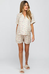 Cream Floral Maternity Short Pajama Set