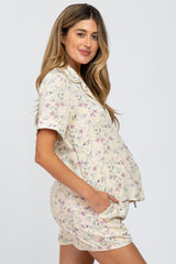 Cream Floral Maternity Short Pajama Set