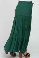 Forest Green Swiss Dot Tiered Maternity Maxi Skirt