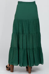 Forest Green Swiss Dot Tiered Maternity Maxi Skirt