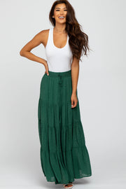 Forest Green Swiss Dot Tiered Maxi Skirt