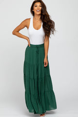 Forest Green Swiss Dot Tiered Maternity Maxi Skirt